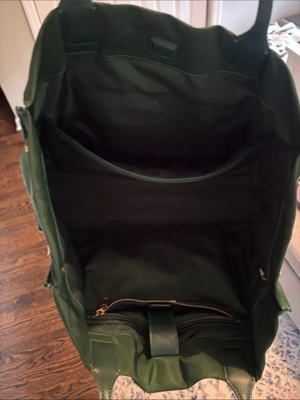 Tory Burch Forest Green Nylon Logo Tote